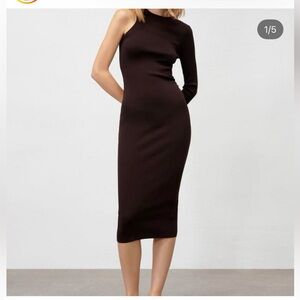 Elegant One-Shoulder Brown Dress